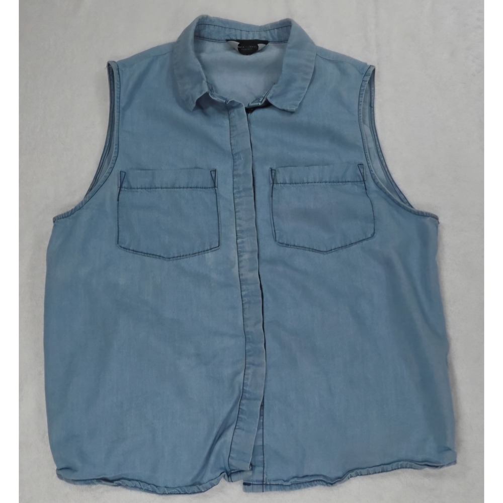 Romeo + Juliet Couture Women's Sleeveless Lyocell Button Front Top Blue Sz Small